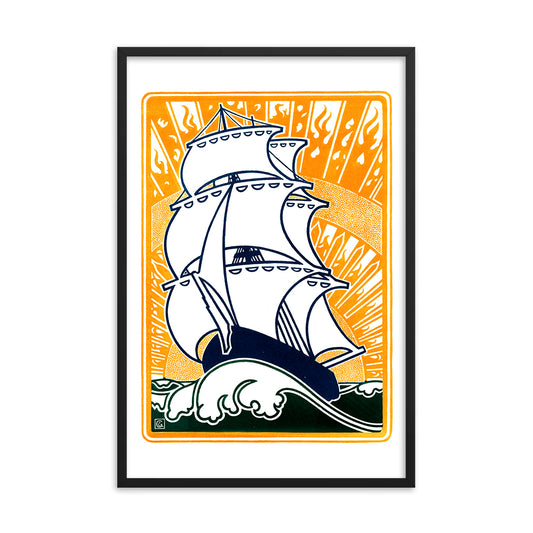 Großes Segelschiff vor Sonne am Horizont
