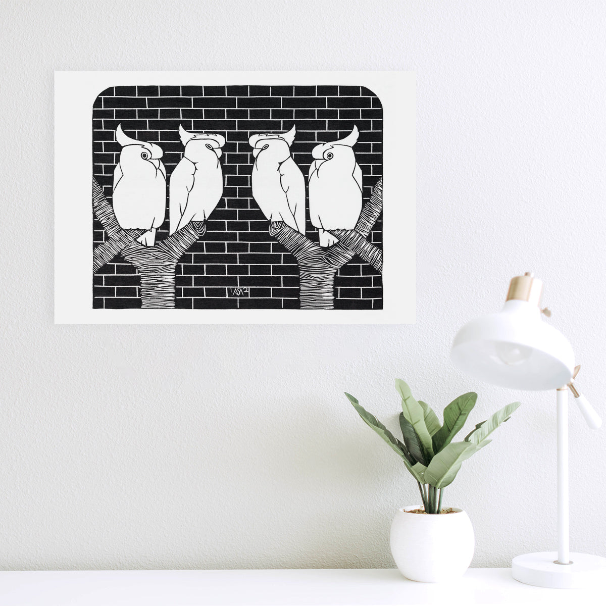Four crowned cockatoos