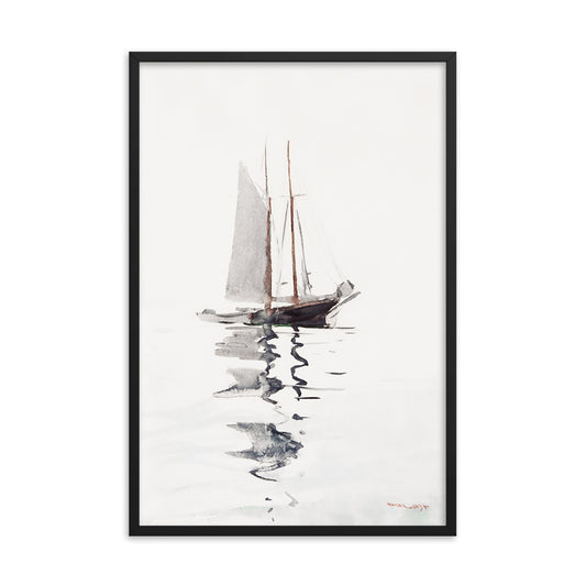 Two–masted Schooner with Dory